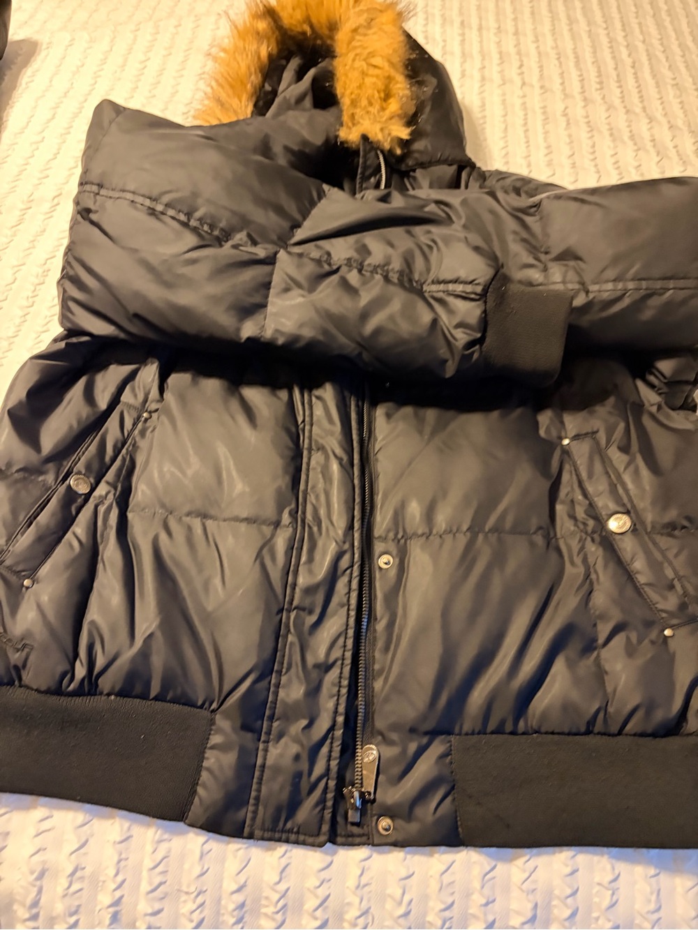 Women’s Black Puffer Jacket with Faux Fur Hood
